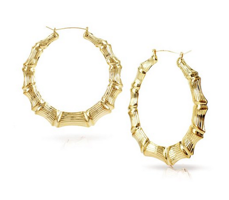 GemGem Jewelry Round Hollow Casting Bamboo Hoop Pincatch Earrings (3.5 inches, Gold Color)